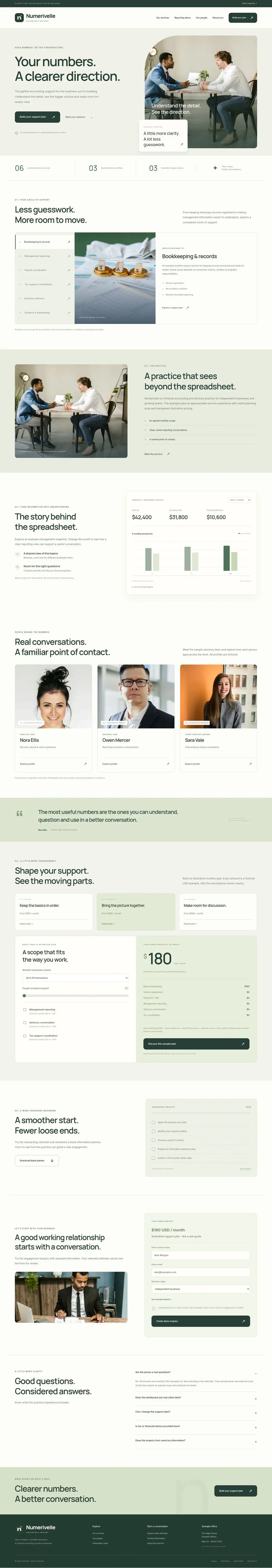 Accounting firm website template, full homepage from the top to the footer