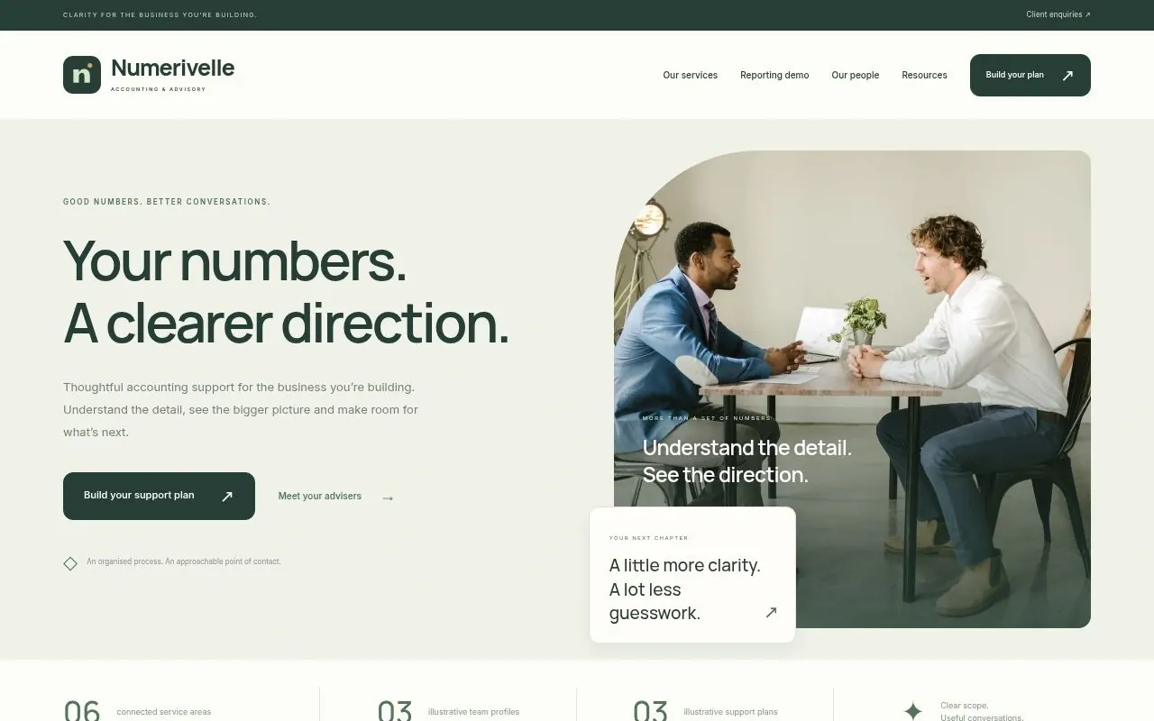 Accounting and advisory firm website template homepage