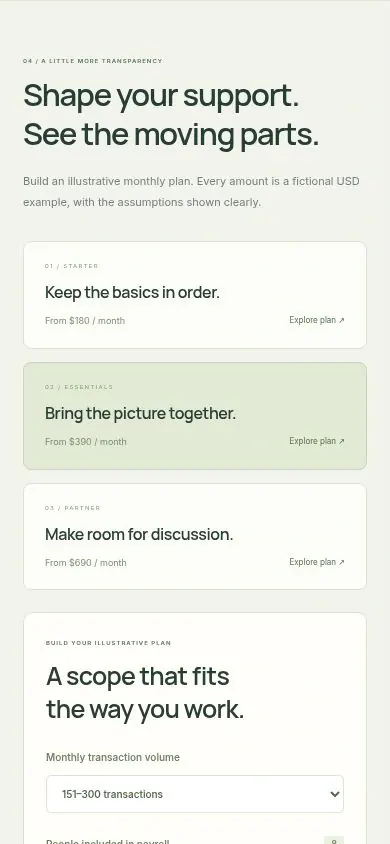 Accounting firm website template support plan builder on a phone