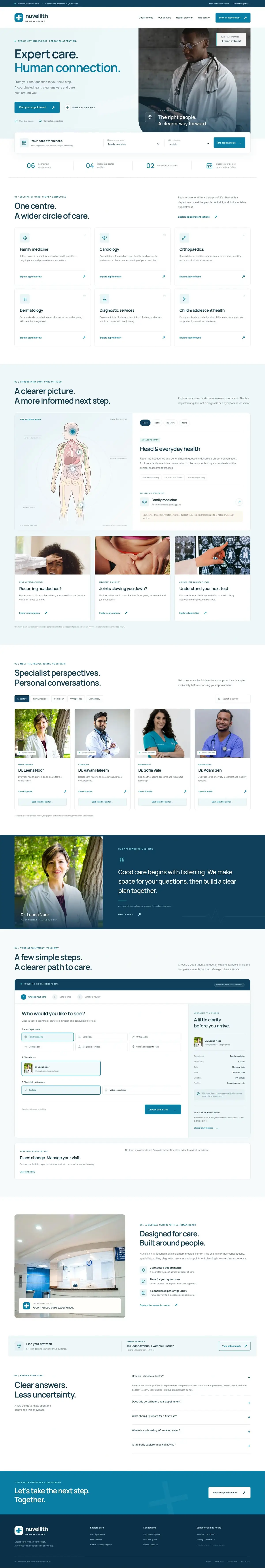 Medical clinic website template, full homepage from the top to the footer