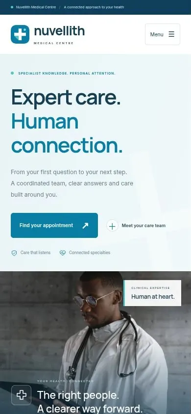 Medical clinic website template homepage on a phone