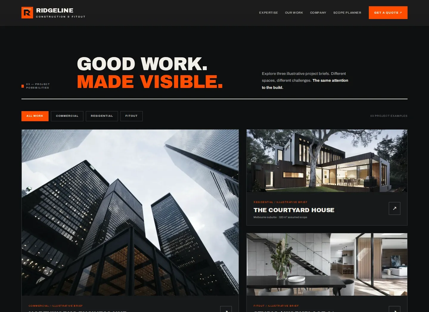 Construction company website template project gallery