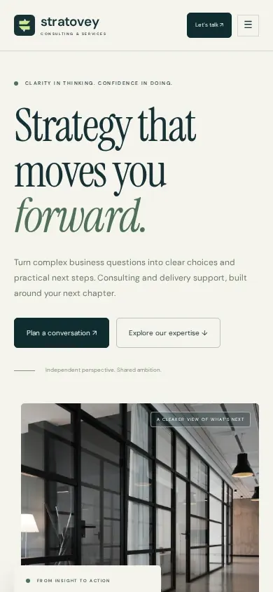 Consultancy website template by StackMIME, homepage on a phone
