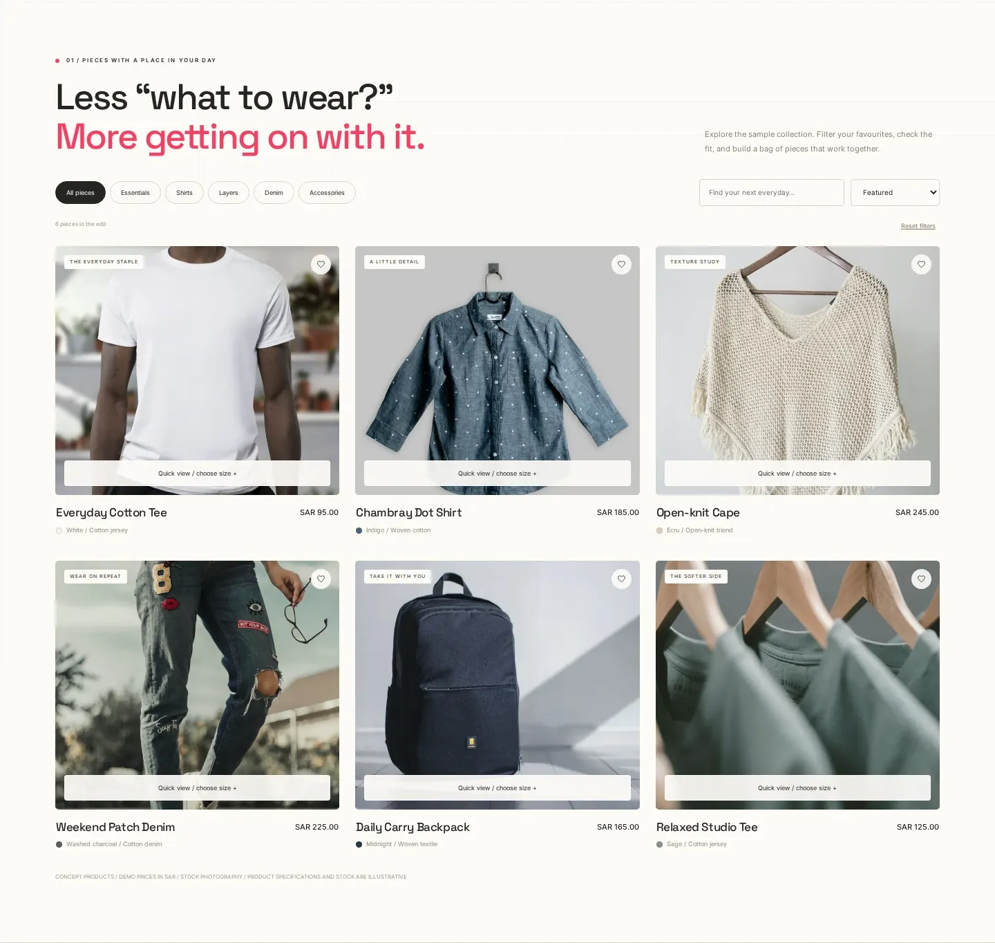 Clothing store website template product collection with filters