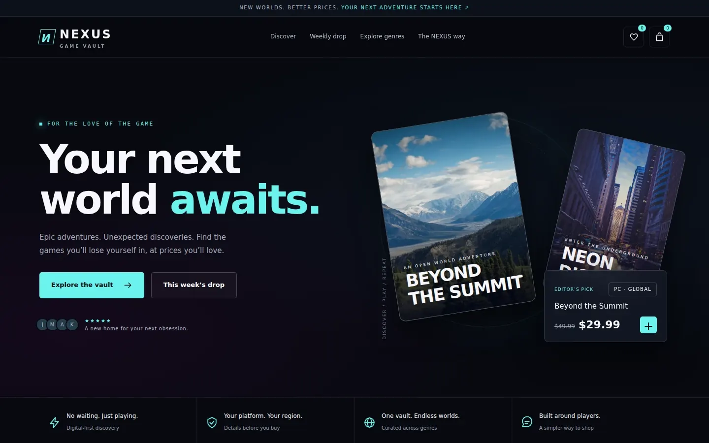 Video game store website template homepage