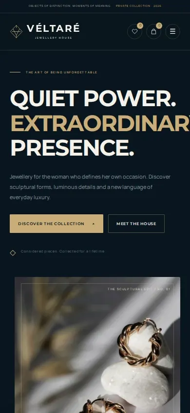 Jewellery store website template homepage on a phone