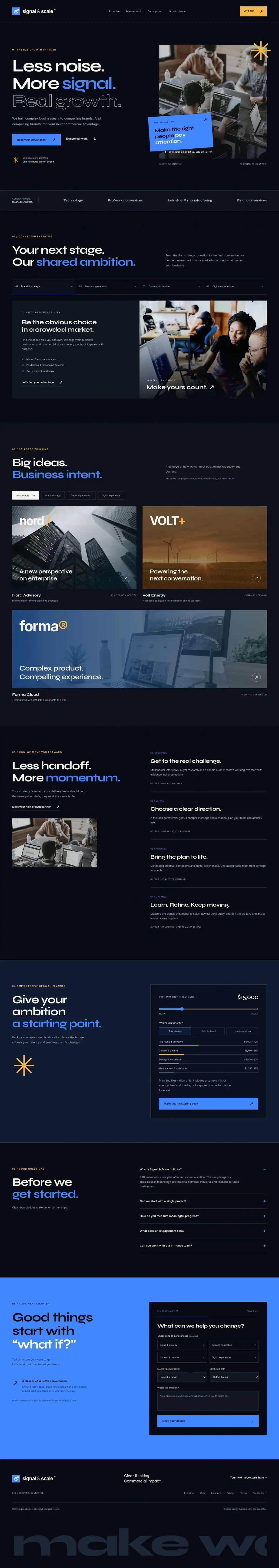 B2B marketing agency website template, full homepage from the top to the footer