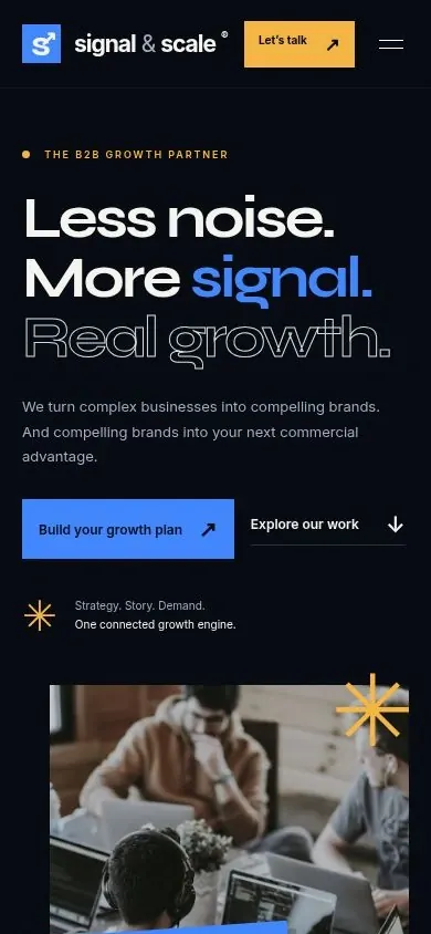 B2B marketing agency website template homepage on a phone