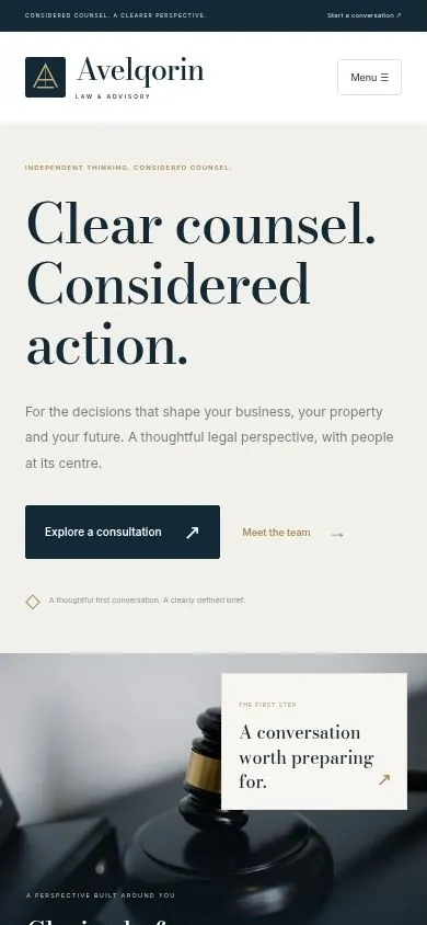 Law firm website template homepage on a phone