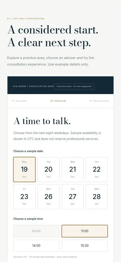 Law firm website template consultation booking on a phone