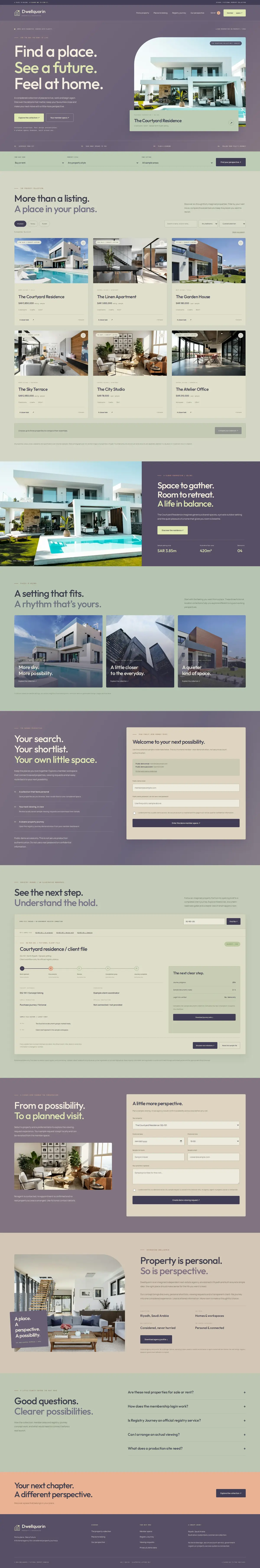 Real estate website template, full homepage from the top to the footer