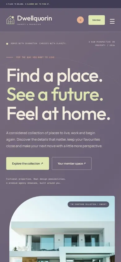 Real estate website template homepage on a phone