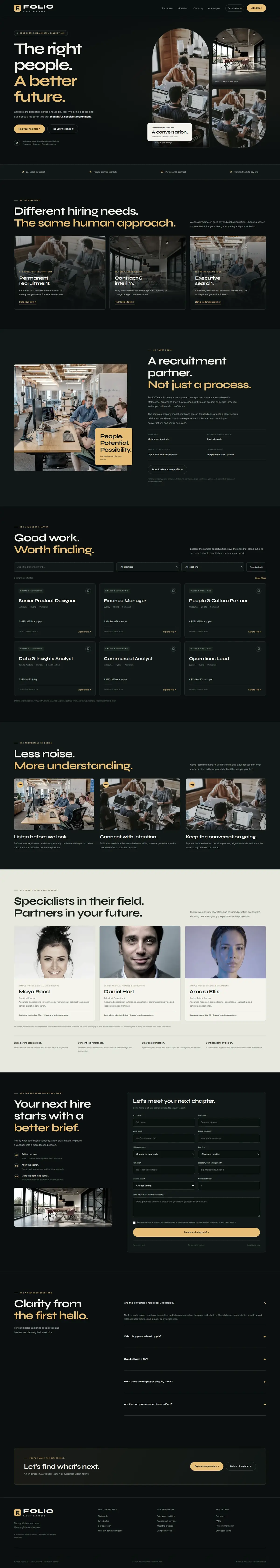 Recruitment agency website template, full homepage from the top to the footer