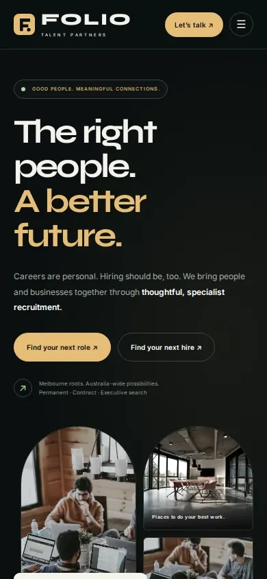 Recruitment agency website template homepage on a phone