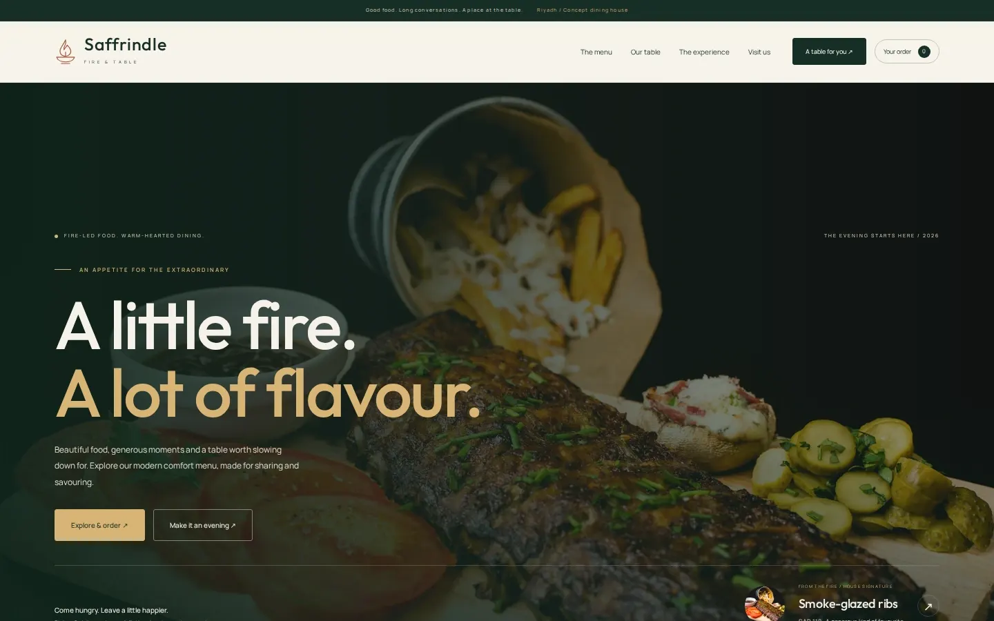Restaurant and online ordering website template homepage