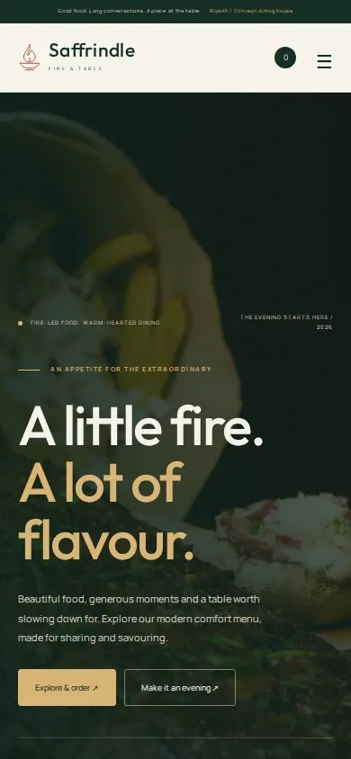 Restaurant website template homepage on a phone