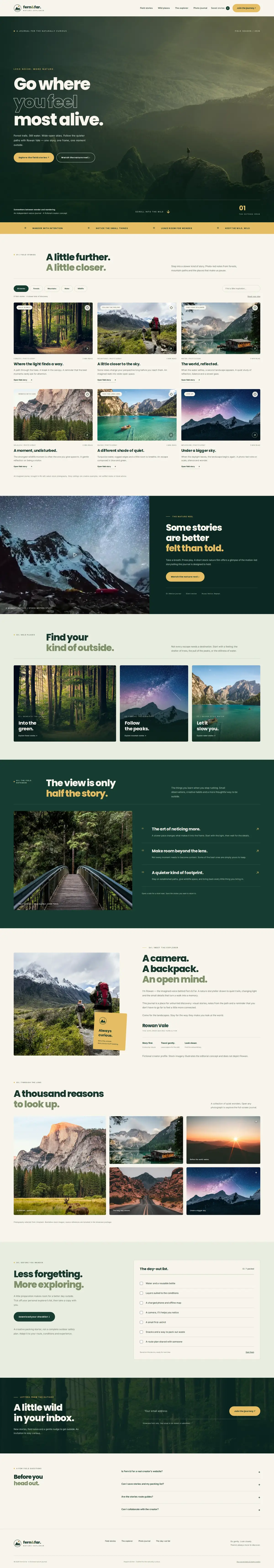 Travel and outdoor website template, full homepage from the top to the footer