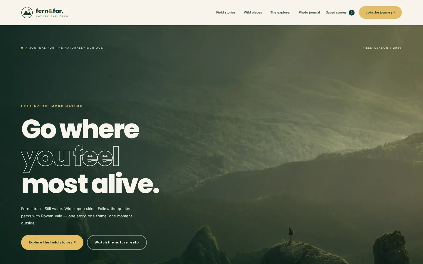 Travel, outdoor and nature journal website template homepage