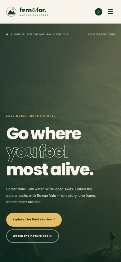 Travel and outdoor website template homepage on a phone