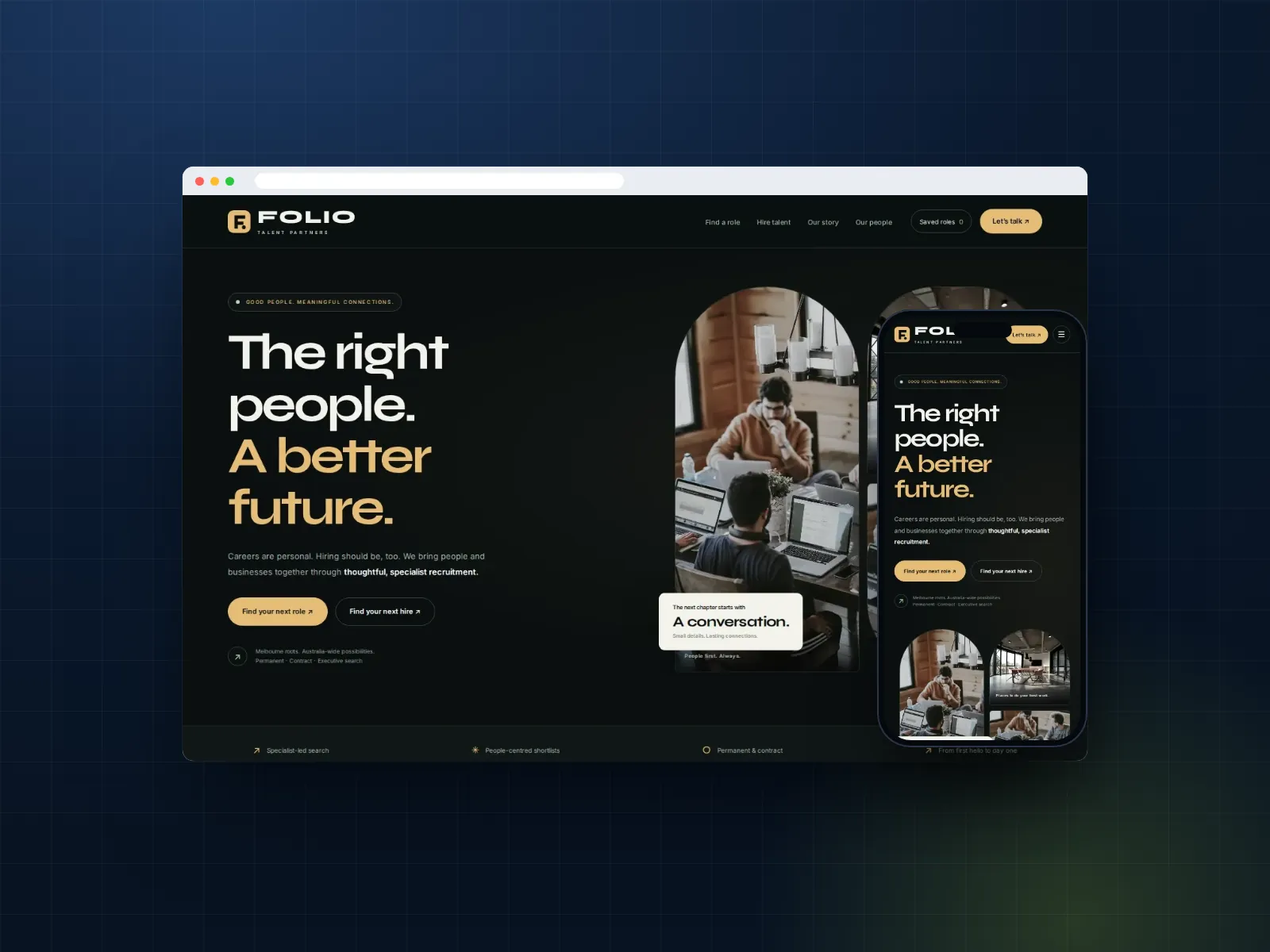 Recruitment agency website template on desktop and phone