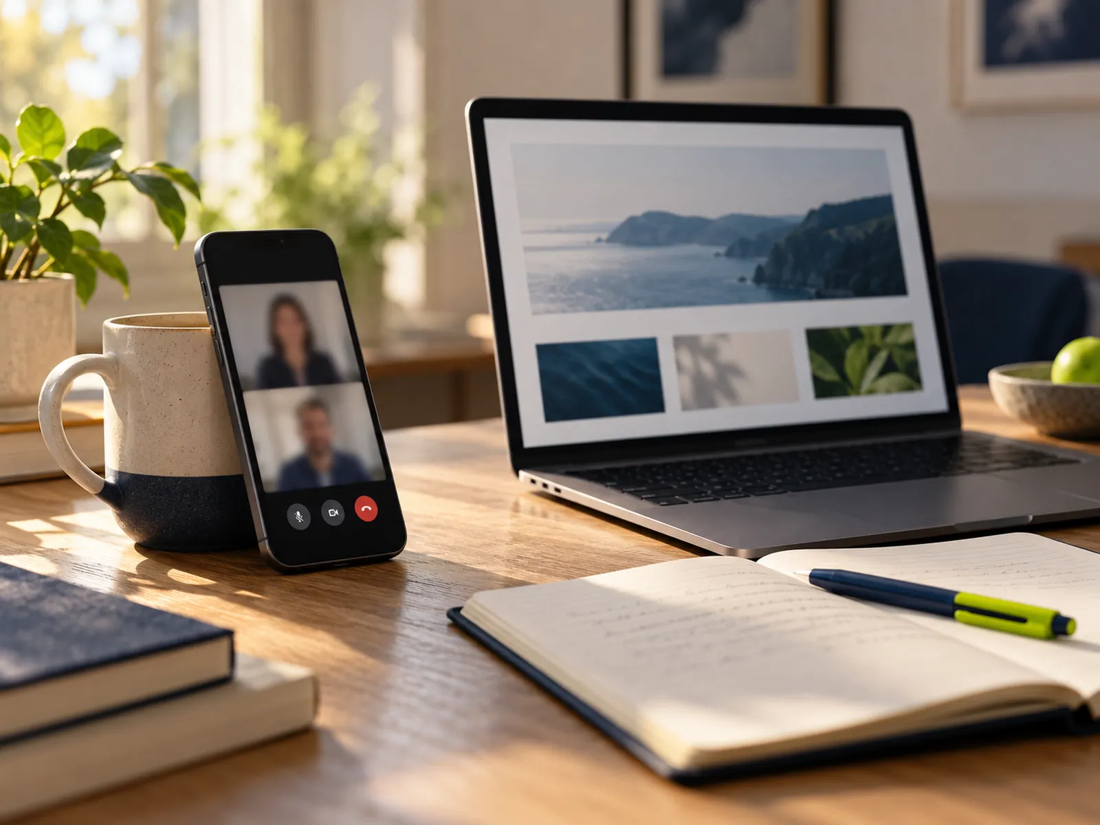 A short discovery call on a phone, with the website open on a laptop