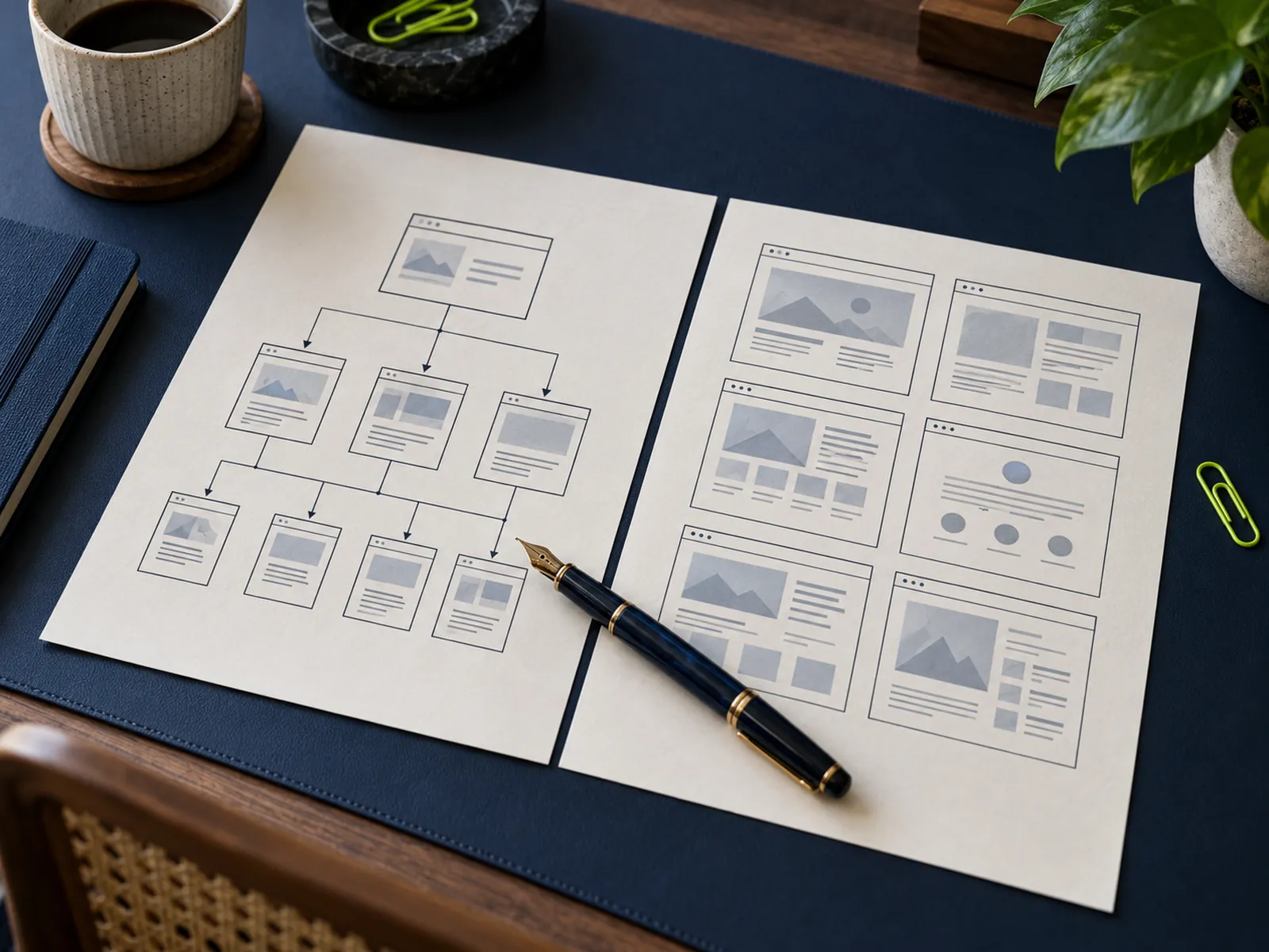 A clear written website plan with a site map and page sketches
