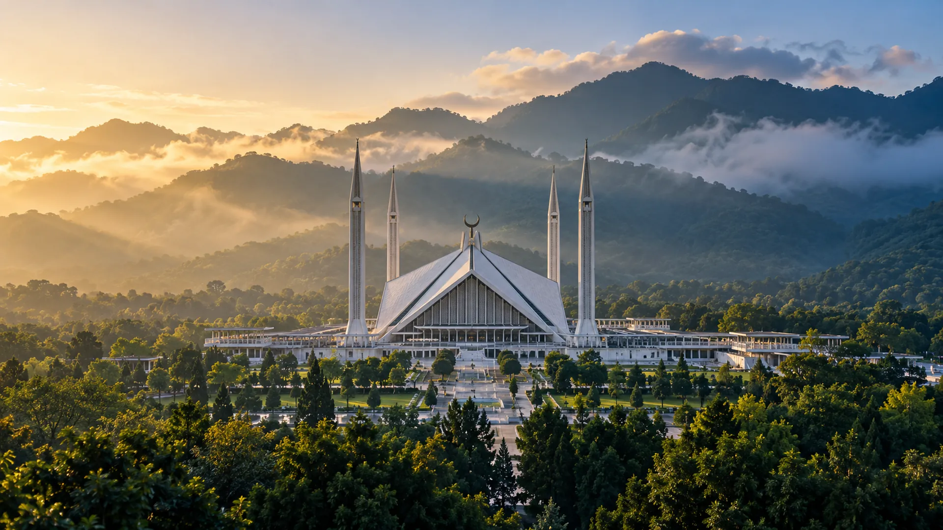 Islamabad, Pakistan, where StackMIME works: Faisal Mosque and the Margalla Hills