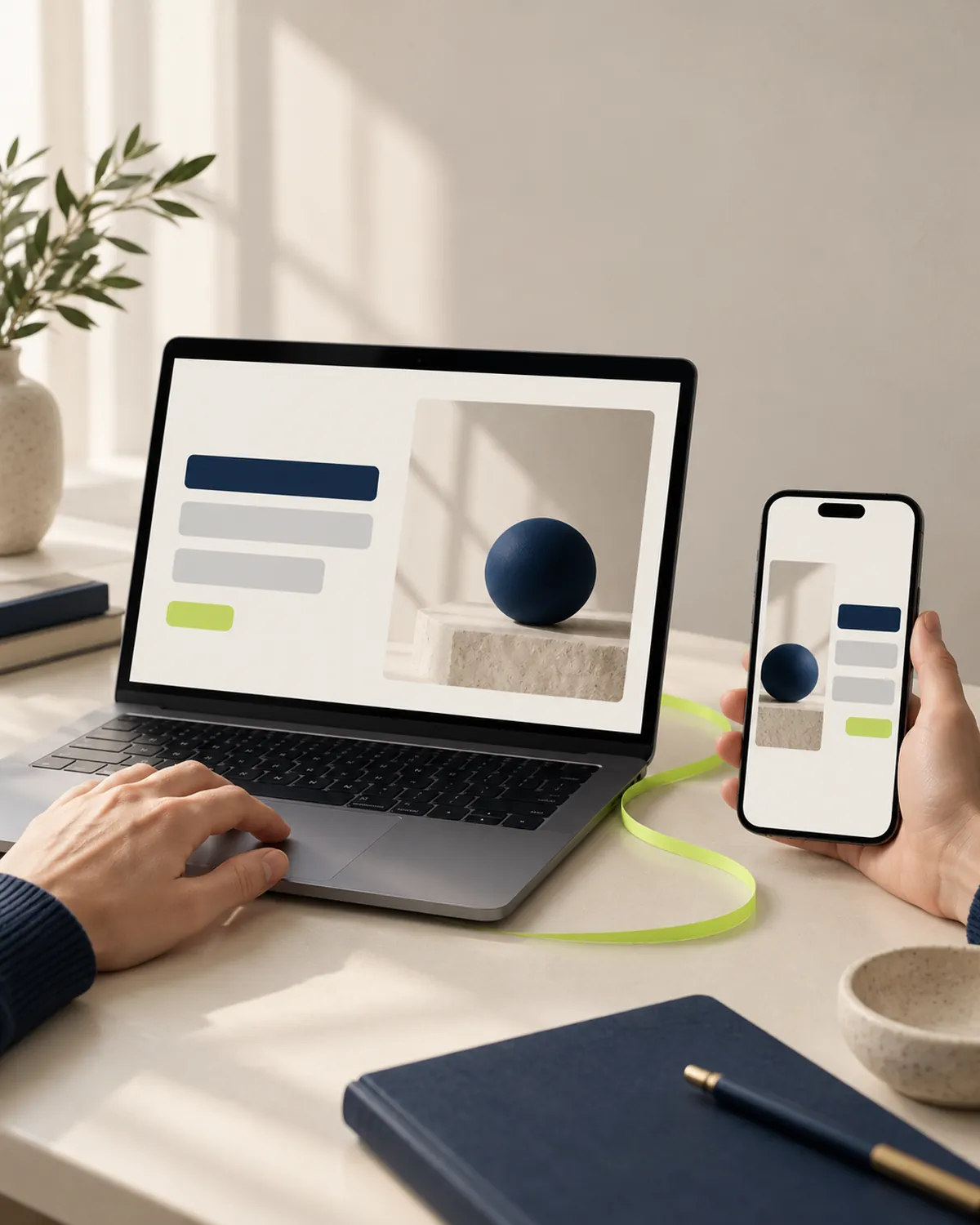 The same website in English on a laptop and in Arabic, right to left, on a phone