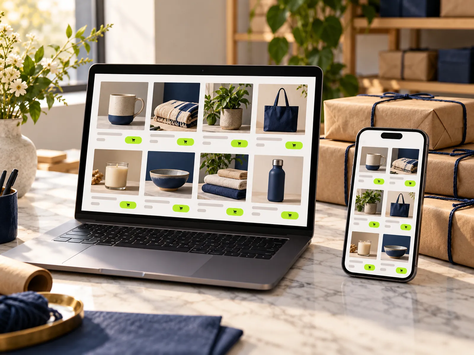 Clothing store e-commerce website template by StackMIME on desktop and phone
